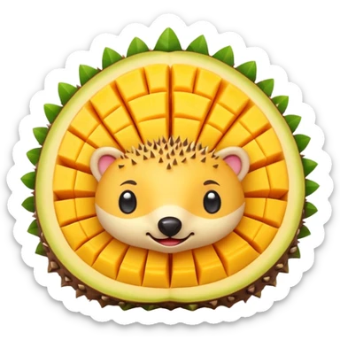 cute emoji-style mango, sliced in hedgehog pattern, flat design, colorful, minimal shading, high resolution sticker