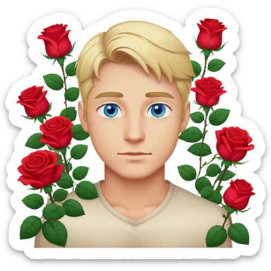 Blonde man with blue eyes and roses sticker