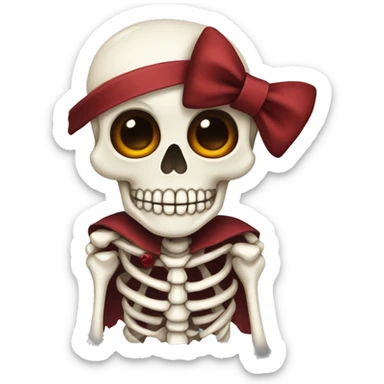 Cute skeleton w dark red bow on head sticker