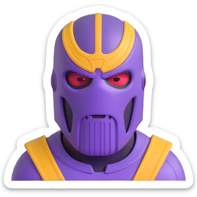 Purple villain Thanos wearing red Squid Game guard mask sticker