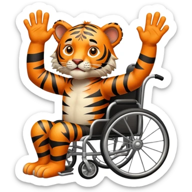 tiger in a weel chair with hands up sticker