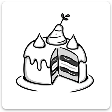 hand-drawn sketch of a cake with a bite taken out of it sticker