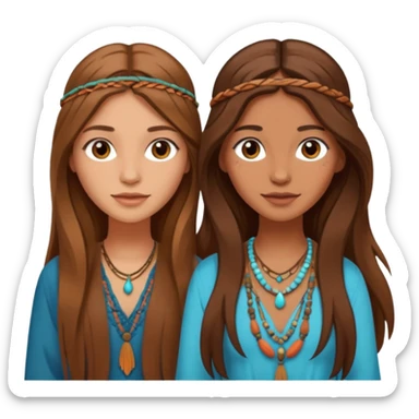 2 long brown hair boho best friends sticker
