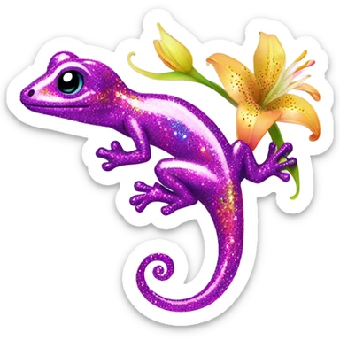 Lisa frank glitter gecko with a lily sticker