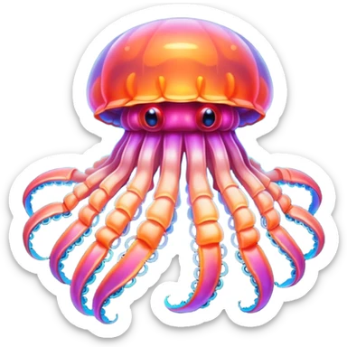 Neon glowing jellyfish-crab-squi sticker