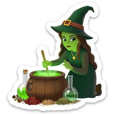 green witch cooking potion sticker