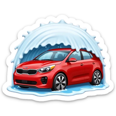 red kia car with foam with car wash shop sticker
