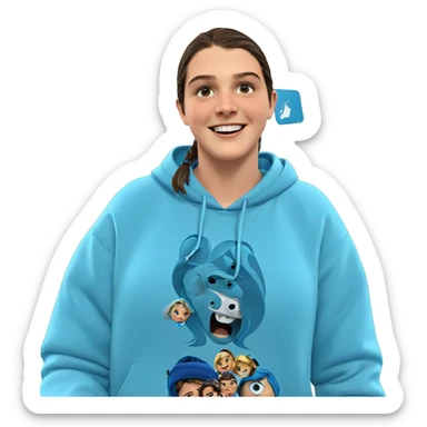 smiling girl in blue hoodie sticker