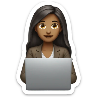 Medium hair straight light skin  Brown girl, computer science intern with a computer  sticker
