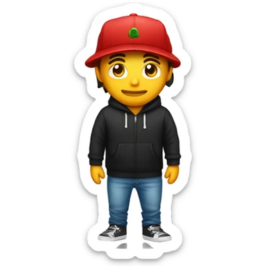 hombre con sudadera negra gorra roja y pasaporte en la mano sticker