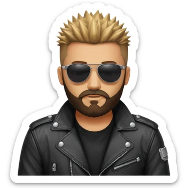 biker gang with sunglass and rugged guy bearded spicks hair black jacket sticker