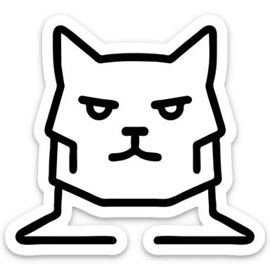 cat with a chiseled jawline, bold black lines, modern icon style sticker
