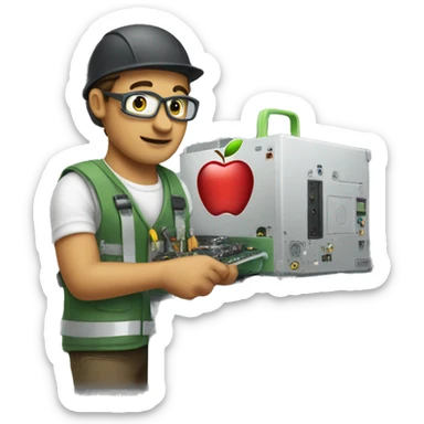 the guy is an engineer repairing Apple equipment sticker