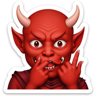 Creppy devil and shushing someone  🤫 like there figer over there mouth  like there lip is closed and the figers over sticker