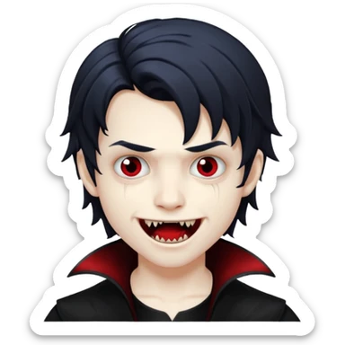 Vampire boy with fangs and half long wavy emo hair  sticker