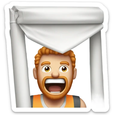 Angry ginger man installing a marquee sticker