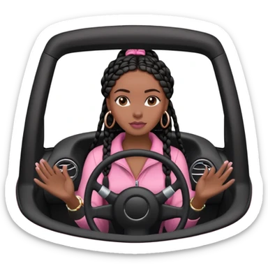 A dark-skinned Black woman with black box braids, hands on the steering wheel, looking ahead in Pink car sticker