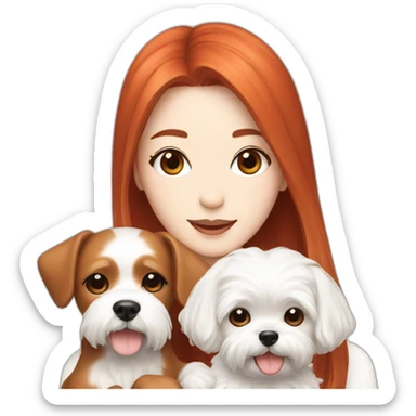 Red-haired K-pop singer with dog maltese sticker
