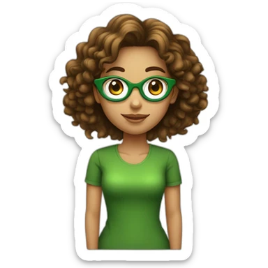 Menina de olhos verdes, pele branca e cabelo ondulado castanho usando óculos  sticker