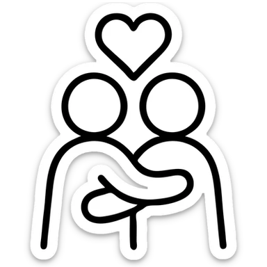 Simple outline of two people embracing with a heart above them, "Iubind pe cineva" sticker