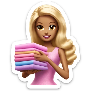 BARBIE DOLL HOLDING A STACK OF  sticker