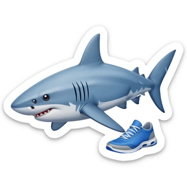 Un tiburón con tres tenis azules sticker