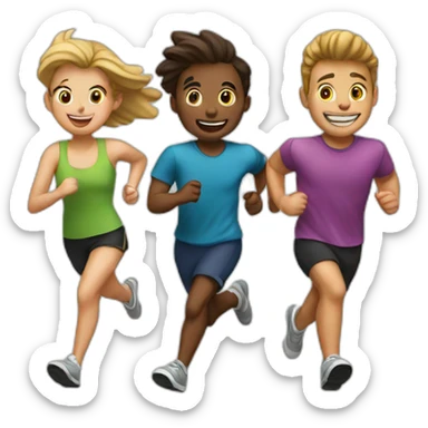 3 friends running sticker