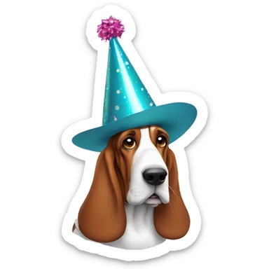 Basset hound wearing party hat sticker