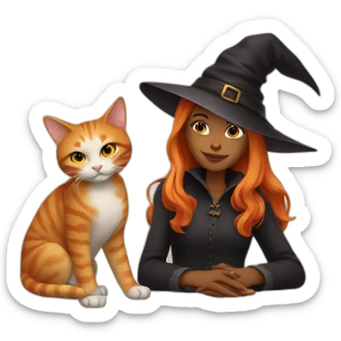 Young witch with ginger cat sticker