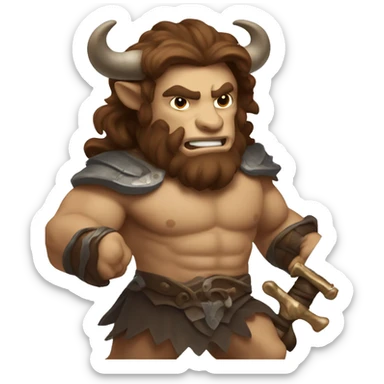 Minotaur with luxurious long brown hair swinging a large sword sticker