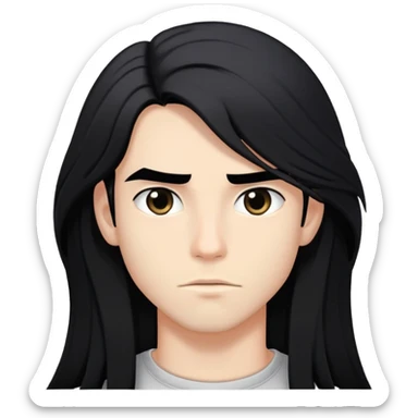 Young beautiful man with black long hair , femboy style, having sassy face expression and confidence ,  sticker