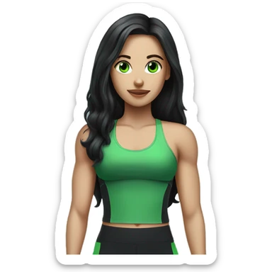 Pale girl with black long hair and green eyes working out in gym sticker