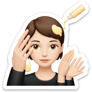 Minimal emoji of 2 hands gently applying skincare cream, sticker