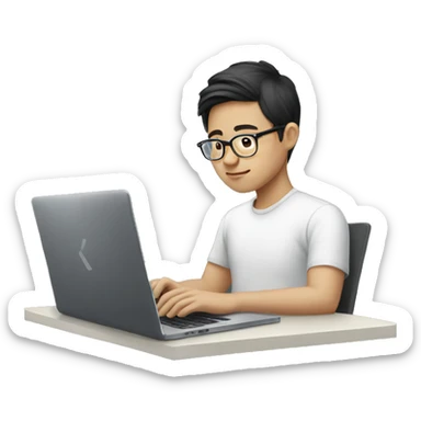 young asian man with glasses and white skin working laptop sticker