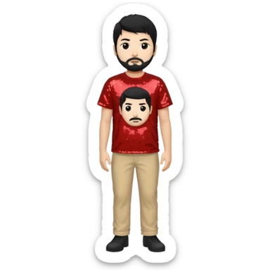 Chino Moreno with black hair, red sequin shirt, beige sequin baggy pants sticker