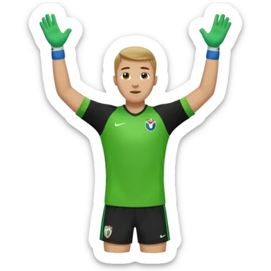 soccer goalkeeper green shirt, shorts, socks, football boots arms up sticker