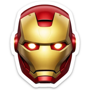Iron Man helmet face, red and gold metal mask with glowing eyes sticker