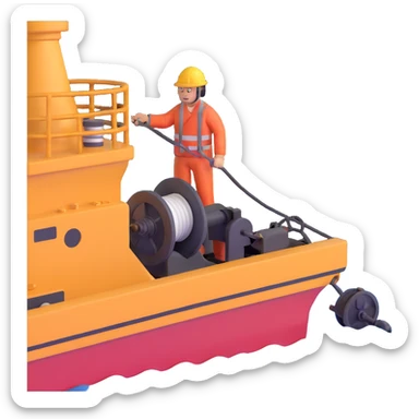 Detailed sequence showing winch operator on ship deck collecting sediment cores and passing to scientists sticker