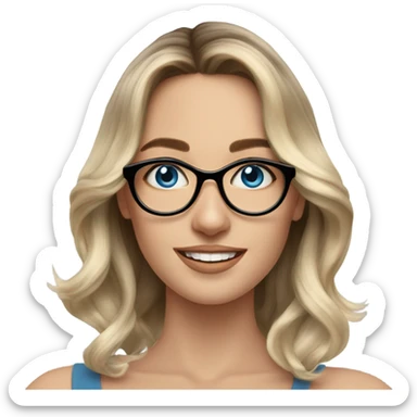 Shoulder length Balayage pale beautiful woman with glasses and blue eyes happy  sticker