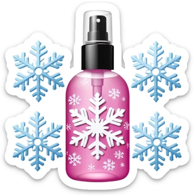 pink body mist bottle with white snowflakes sticker