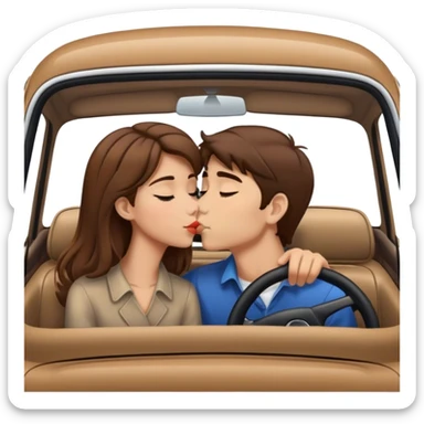 tan girl with brown hair kissing boy with brown hair in  car sticker
