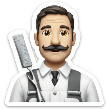 Photorealistic milkman with a mustache and a razor sticker