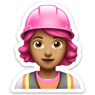 girl with burgundy hair wearing pink hard hat and pink hi vis vest sticker