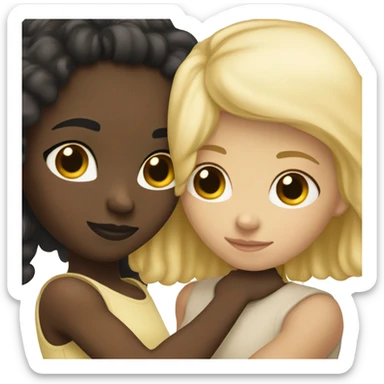 Dark skinned girl hugging a light skinned girl with blonde hair sticker