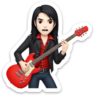 pale white vampire with long black hair holding a red electric guitar sticker