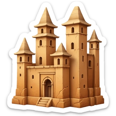 highly detailed emoji of a large ancient adobe building with tall uneven towers and textured walls, focus on architectural scale and intricate surface details, no sky or sunset sticker