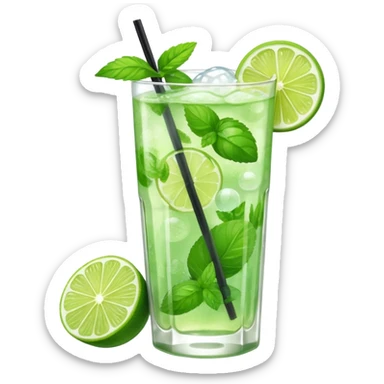 A mojito filled with mint leaves, lime wedges, and sparkling bubbles.
 sticker