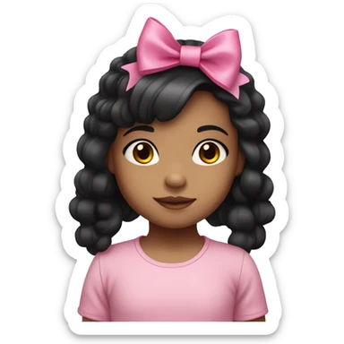 3 year old girl with black hair and light skin and pink hair bow sticker