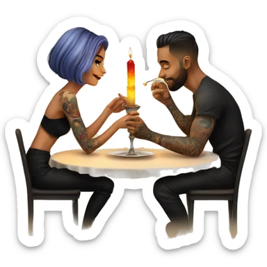 romantic candle light dinner for beautiful tattooed couple sticker