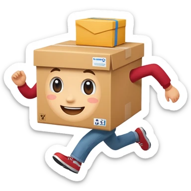 Make an picture of an cute box running to school sticker